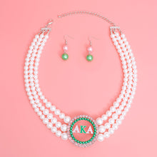 Load image into Gallery viewer, Pearl Necklace Pink Green AKA Set for Women
