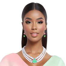 Load image into Gallery viewer, Pearl Necklace Green Tea Rose AKA Set for Women
