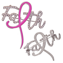 Load image into Gallery viewer, Pink Ribbon Silver Faith Brooch
