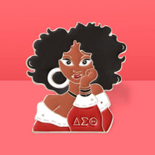 Load image into Gallery viewer, Red White Curly Hair Woman Pin
