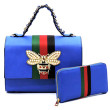 Load image into Gallery viewer, Designer Blue Stripe Satchel Set
