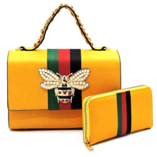 Load image into Gallery viewer, Designer Mustard Stripe Satchel Set
