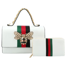 Load image into Gallery viewer, Designer White Stripe Satchel Set
