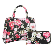 Load image into Gallery viewer, Black Floral Flal Top Handle Handbag Set
