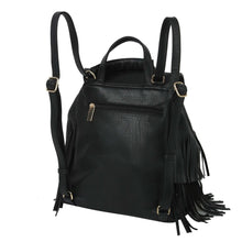 Load image into Gallery viewer, Black Double Fringe Convertible Backpack
