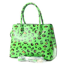 Load image into Gallery viewer, Neon Green Leopard Patent Handbag Set
