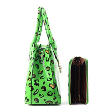 Load image into Gallery viewer, Neon Green Leopard Patent Handbag Set
