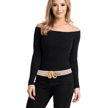 Load image into Gallery viewer, White and Gold Snake Designer Belt
