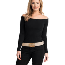 Load image into Gallery viewer, Cream and Rhinestone Gold CG Belt
