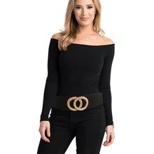 Load image into Gallery viewer, Black and Gold Infity Wide Stretch Belt
