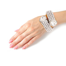 Load image into Gallery viewer, Round Silver Crystal Hinge Cuff
