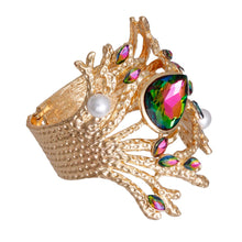 Load image into Gallery viewer, Pink Green Gold Branched Crystal Cuff
