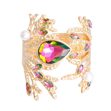 Load image into Gallery viewer, Pink Green Gold Branched Crystal Cuff
