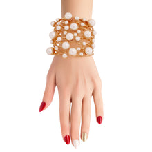 Load image into Gallery viewer, Cream Pearl Studded Gold Hinge Cuff
