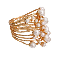 Load image into Gallery viewer, Cream Pearl Studded Gold Hinge Cuff
