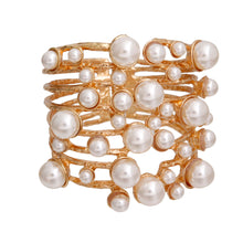 Load image into Gallery viewer, Cream Pearl Studded Gold Hinge Cuff
