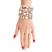 Load image into Gallery viewer, White Pearl Studded Silver Hinge Cuff
