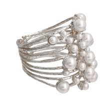 Load image into Gallery viewer, White Pearl Studded Silver Hinge Cuff
