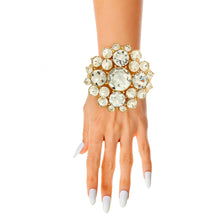 Load image into Gallery viewer, Gold Round Clear Crystal Chunky Cuff
