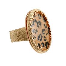 Load image into Gallery viewer, Oval Leopard Print Gold Cuff

