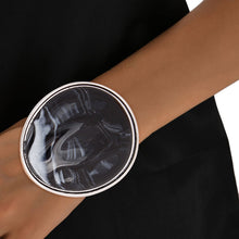 Load image into Gallery viewer, Black Marbled Resin Silver Cuff
