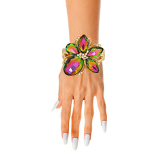 Load image into Gallery viewer, Pink Green Crystal Flower Hinge Cuff
