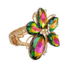 Load image into Gallery viewer, Pink Green Crystal Flower Hinge Cuff

