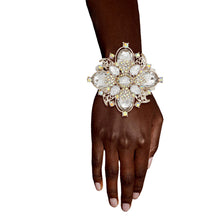 Load image into Gallery viewer, Silver Filigree Crystal Flower Cuff
