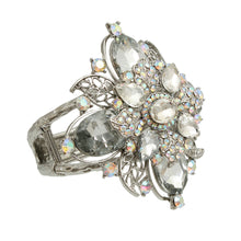 Load image into Gallery viewer, Silver Filigree Crystal Flower Cuff
