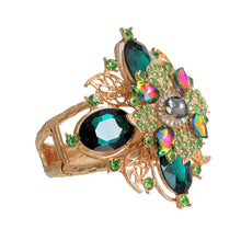 Load image into Gallery viewer, Green Filigree Crystal Flower Cuff
