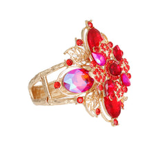 Load image into Gallery viewer, Red Filigree Crystal Flower Cuff
