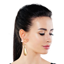 Load image into Gallery viewer, Pink Flower Gold Teardrop Earrings
