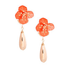 Load image into Gallery viewer, Red Flower Gold Teardrop Earrings
