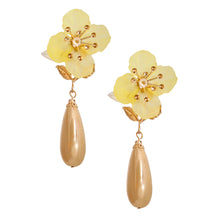 Load image into Gallery viewer, Yellow Flower Gold Teardrop Earrings
