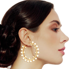Load image into Gallery viewer, Gold Pearl and Stone Hoops
