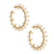 Load image into Gallery viewer, Gold Pearl and Stone Hoops
