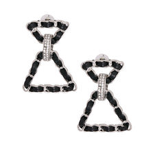 Load image into Gallery viewer, Black Woven Silver Triangle Earrings
