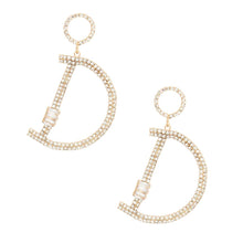Load image into Gallery viewer, Gold Pave D Drop Earrings
