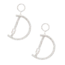 Load image into Gallery viewer, Silver Pave D Drop Earrings
