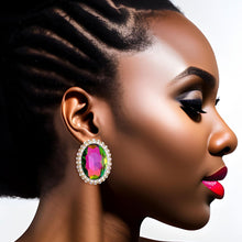 Load image into Gallery viewer, Pink Green Oval Halo Studs
