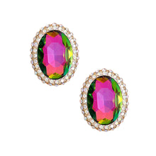 Load image into Gallery viewer, Pink Green Oval Halo Studs

