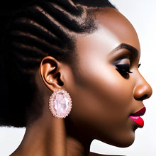 Load image into Gallery viewer, Pink Oval Halo Studs
