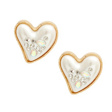Load image into Gallery viewer, Gold Pearl Heart Studs
