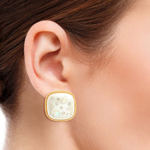 Load image into Gallery viewer, Gold Cream Pearl Square Studs

