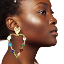 Load image into Gallery viewer, Multi Skinny Heart Stone Earrings
