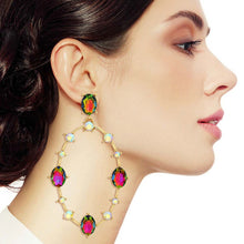 Load image into Gallery viewer, Oval Pink Green Earrings
