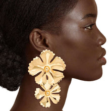 Load image into Gallery viewer, Shiny Gold Double Flower Earrings
