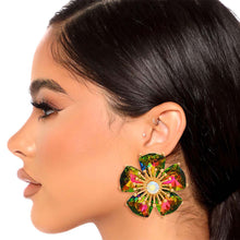 Load image into Gallery viewer, Pink Green Crystal Daisy Studs
