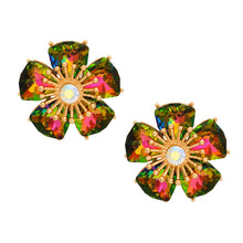 Load image into Gallery viewer, Pink Green Crystal Daisy Studs
