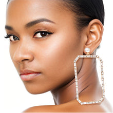 Load image into Gallery viewer, Gold Rectangle Stoned Earrings
